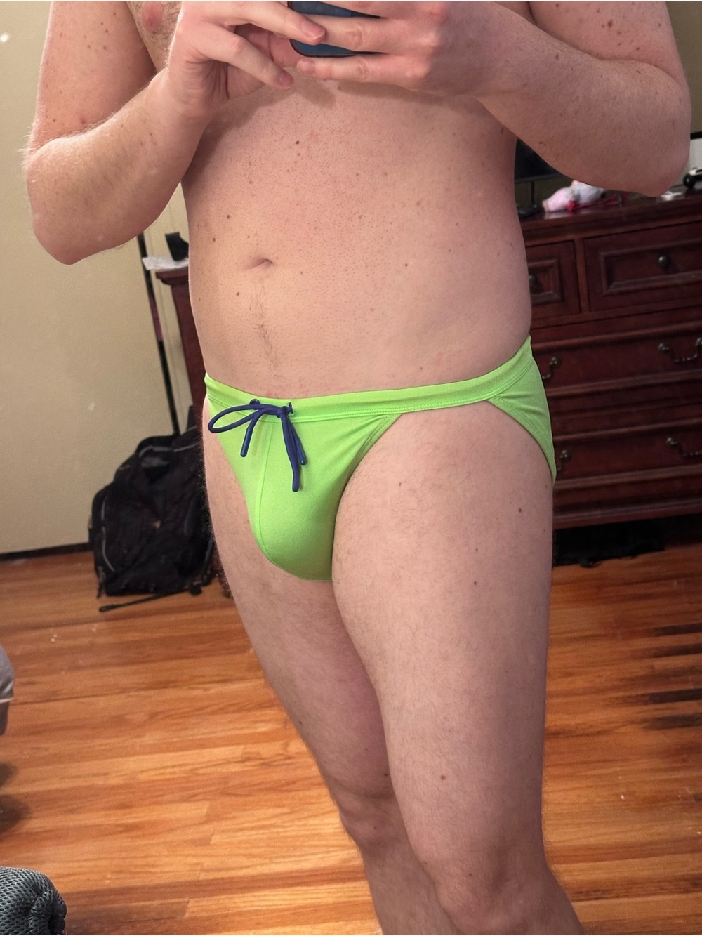 USED HUNK Blue and Neon Green Swim Sport Briefs L - Picture 4 of 5